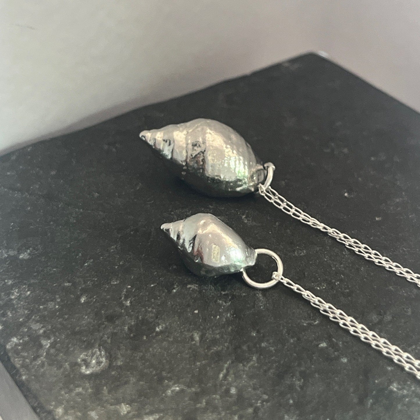 Pewter shell necklaces handmade in Scotland cast from real shells jewellery
