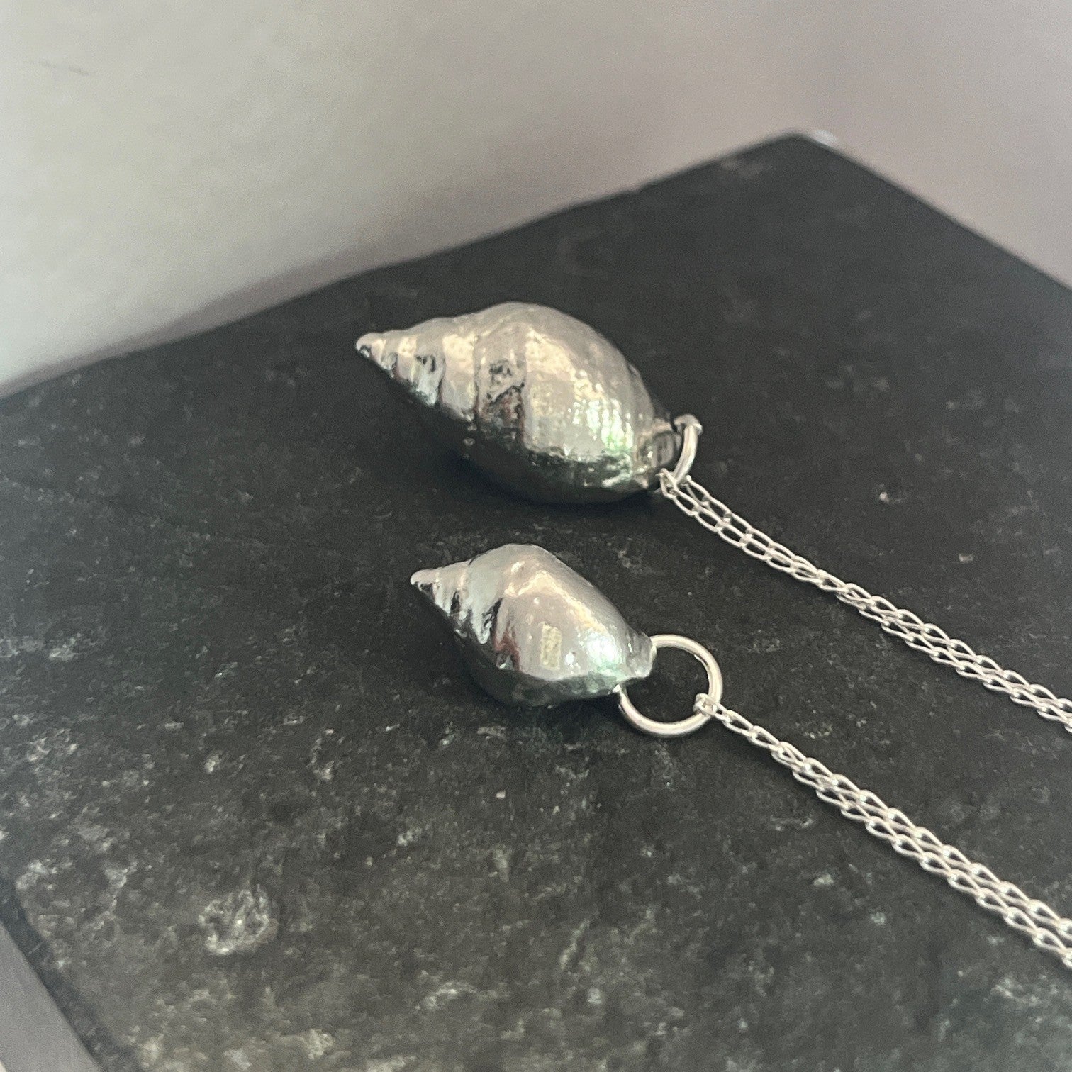 Pewter shell necklaces handmade in Scotland cast from real shells jewellery