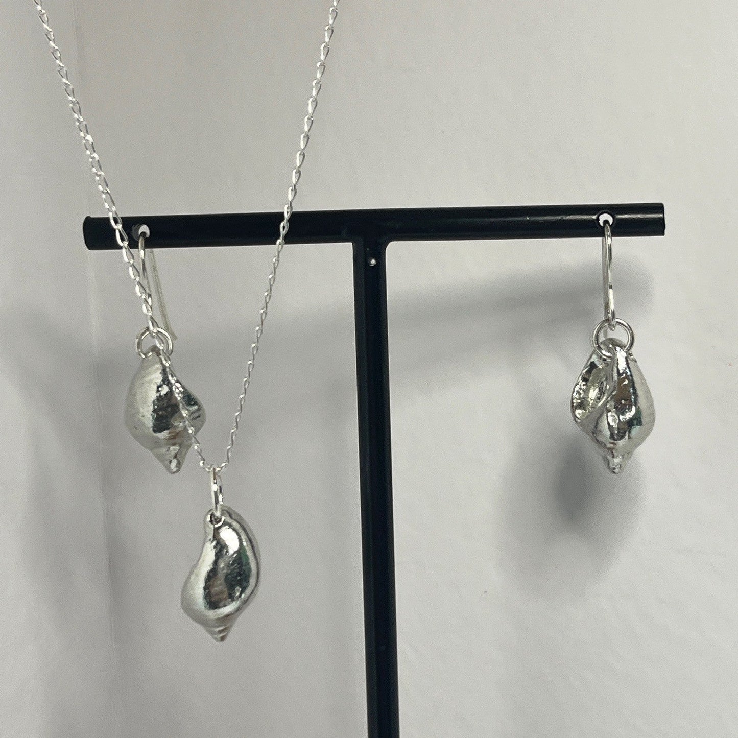 Pewter shell necklace and earring set handmade in Scotland cast from real shells jewellery