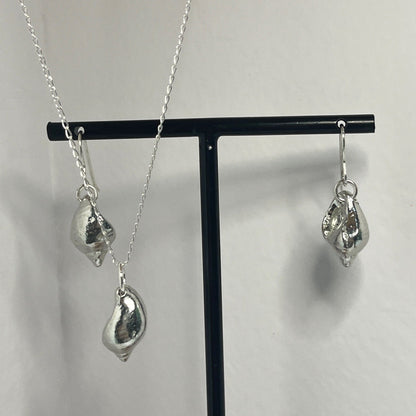 Pewter shell necklace and earring set handmade in Scotland cast from real shells jewellery