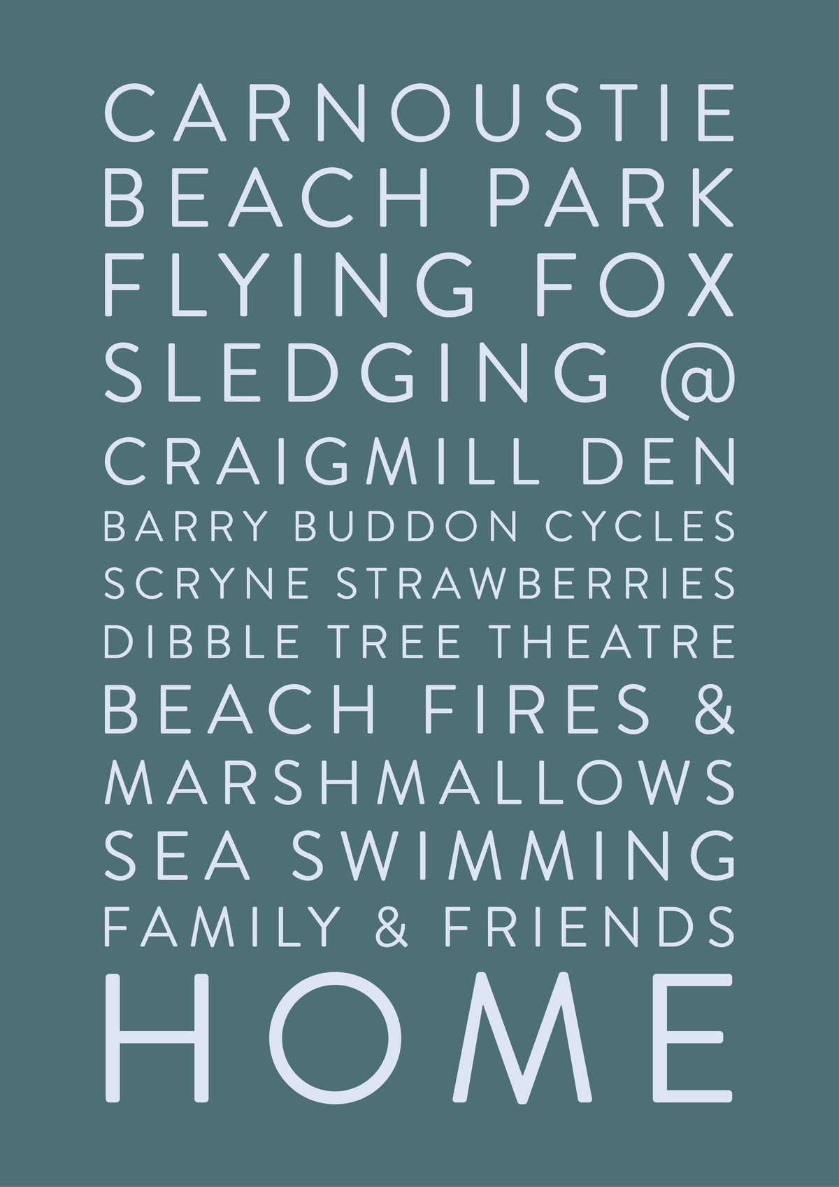 Carnoustie Home print by local Aaron Law featuring a graphic interpretation of familiar Carnoustie landmarks
