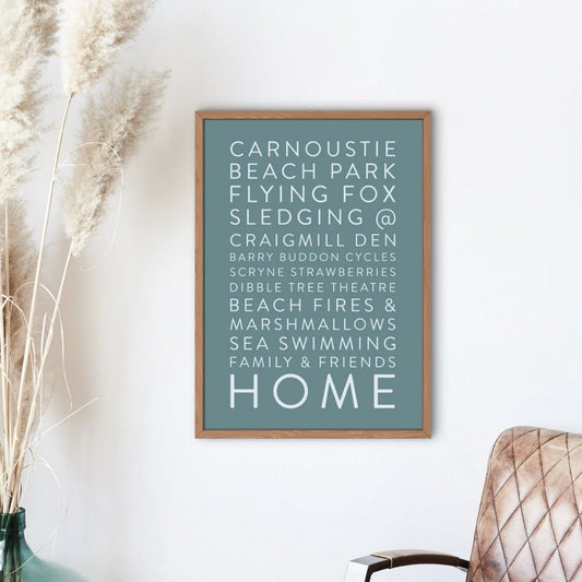 Carnoustie Home print by local Aaron Law featuring a graphic interpretation of familiar Carnoustie landmarks