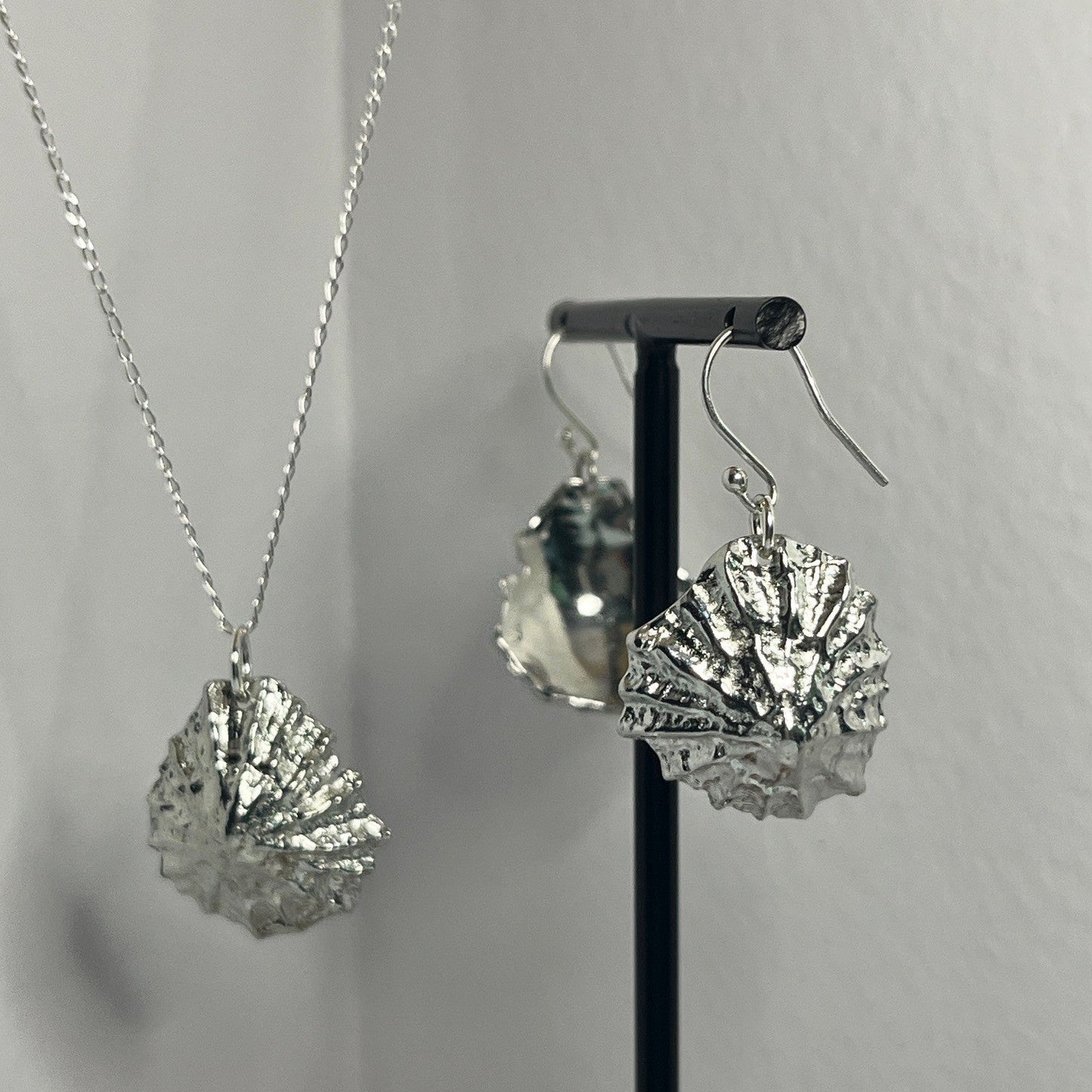 Pewter shell necklace and earring set handmade in Scotland cast from real shells jewellery