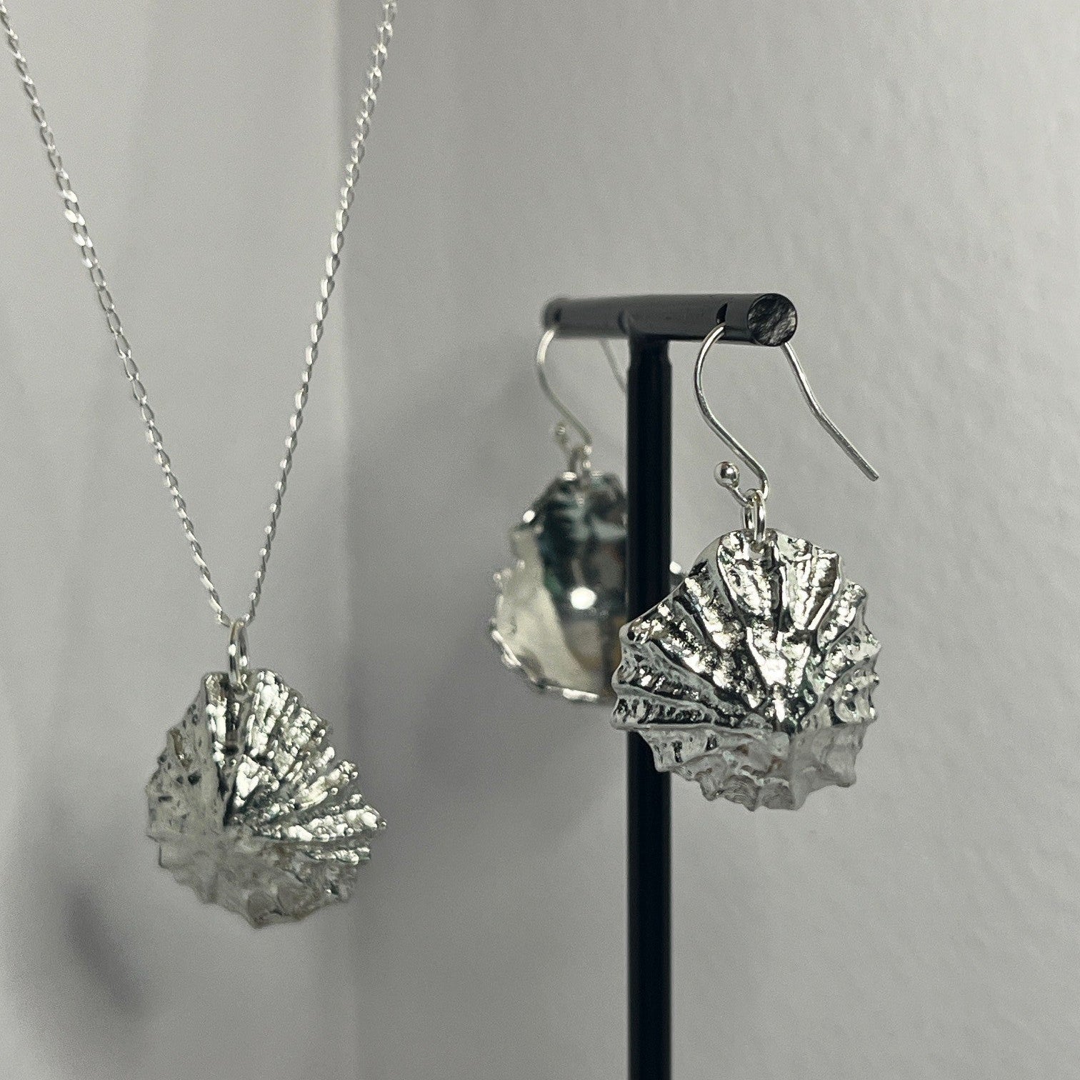 Pewter shell necklace and earring set handmade in Scotland cast from real shells jewellery