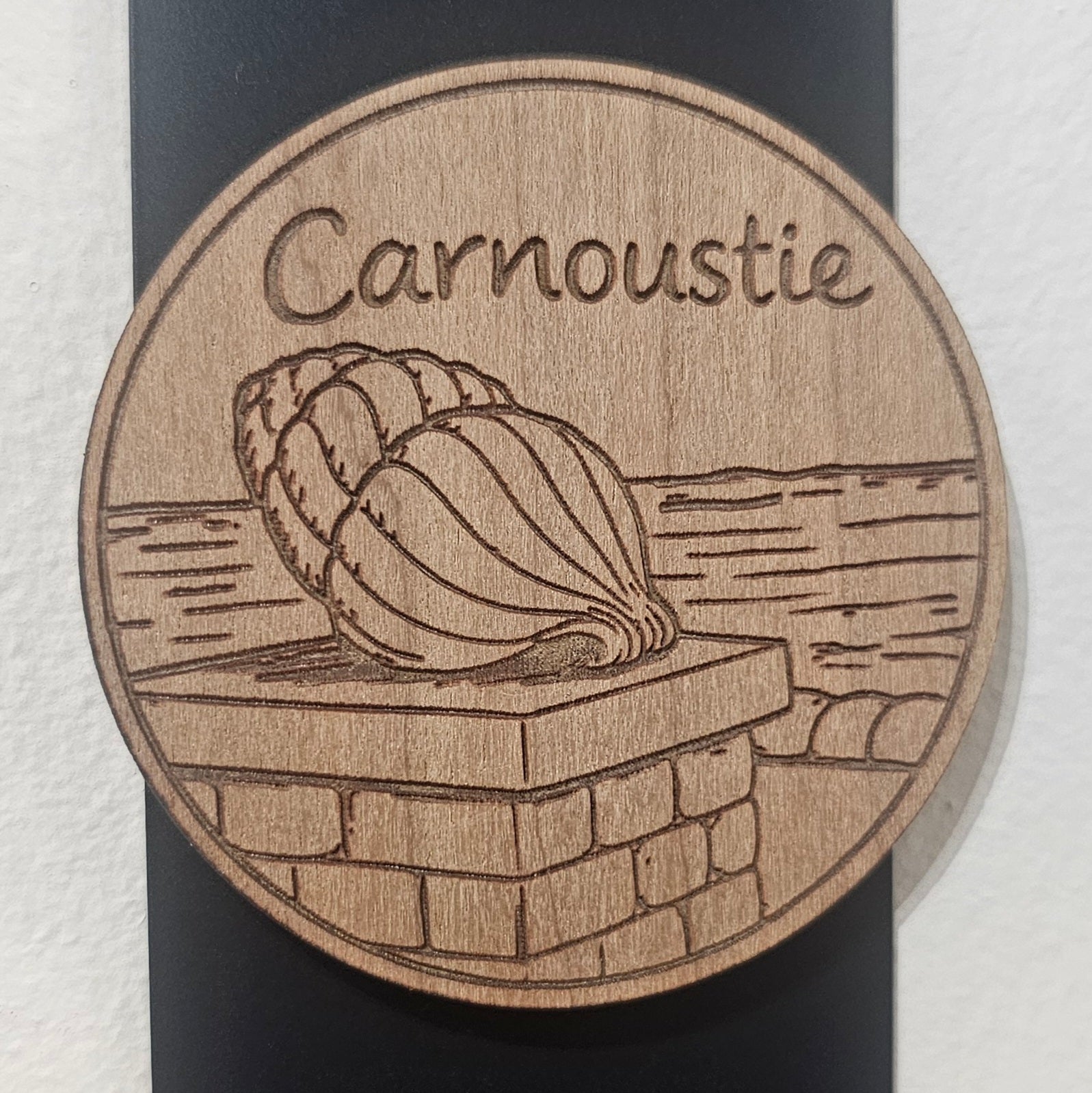 Handmade wooden Carnoustie landmark magnets by The Altered State featuring Seafront Dog Whelk image by HAYM