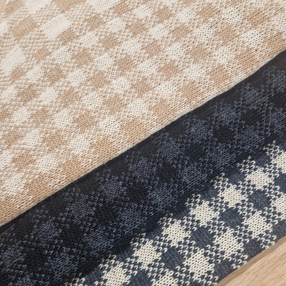 Jo-AMI reversible check lambswool neckerchief knitted and hand finished in Dundee Scotland