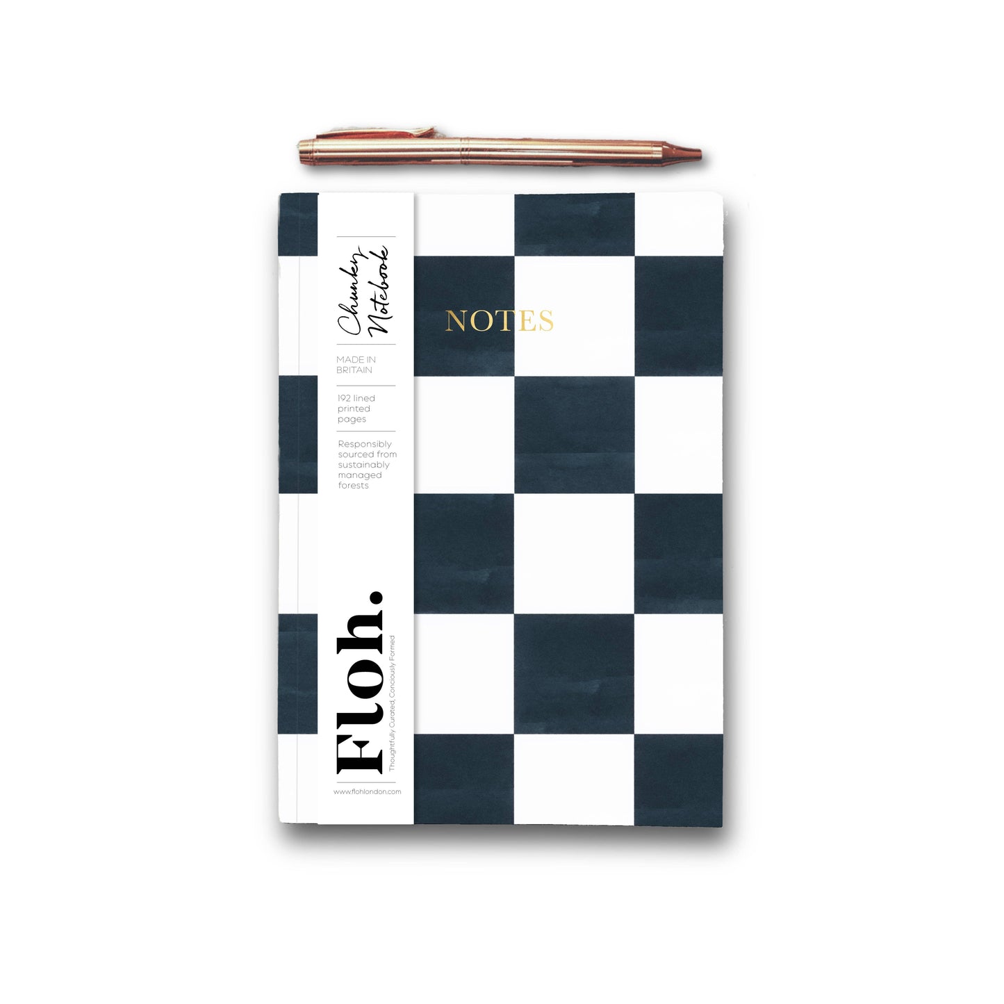 Floh luxury A5 ruled notebook with hot foil cover detailing and 192 ruled pages, designed and made in Britain