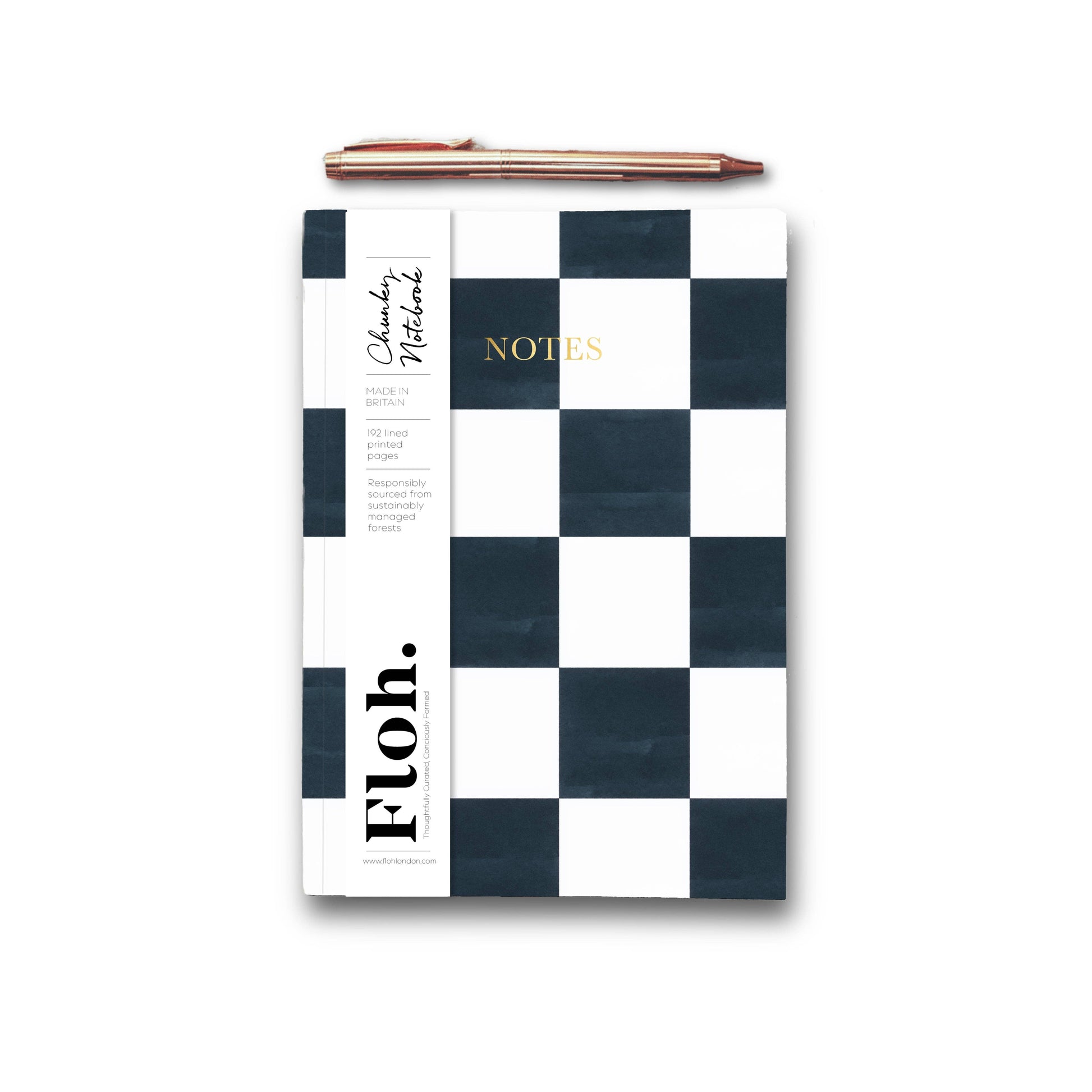 Floh luxury A5 ruled notebook with hot foil cover detailing and 192 ruled pages, designed and made in Britain