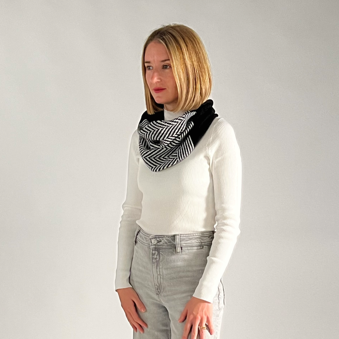 Mitchell + Black Chevron short snood handcrafted in Scotland from 100% lambswool