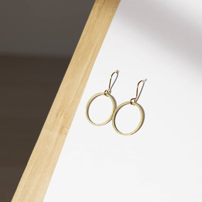 Gold-plated open circle earrings from the Copper Bee Simplicity Collection, handcrafted in the UK