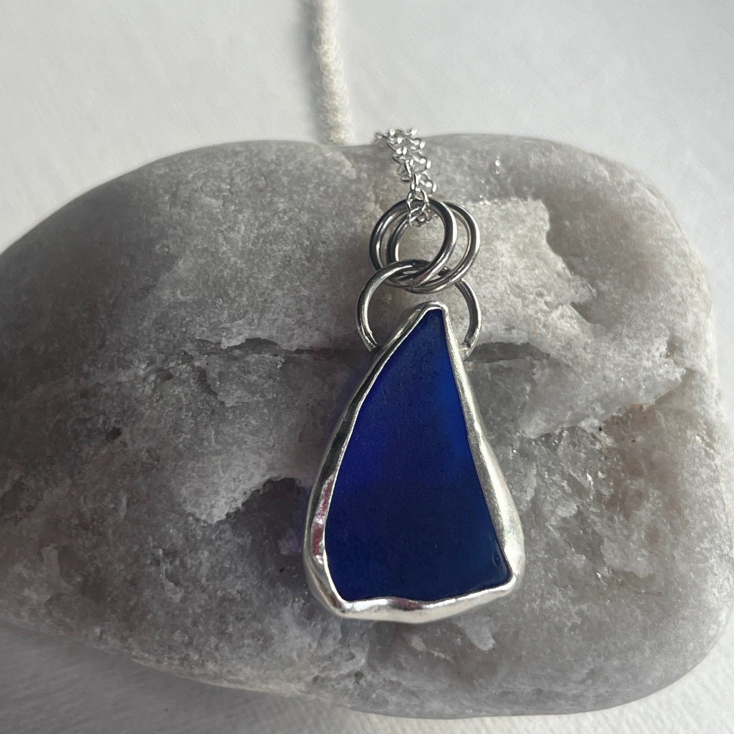 Cobalt blue seaglass and sterling silver pendant necklace