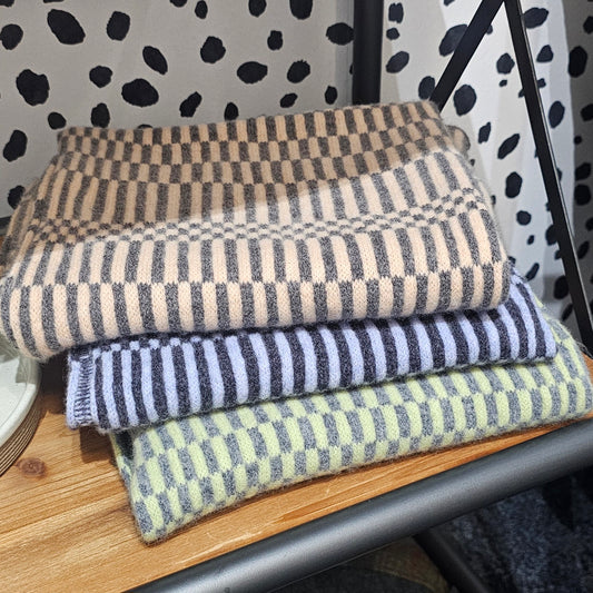 Mitchell + Black colour block check long scarves handcrafted in Scotland from 100% 