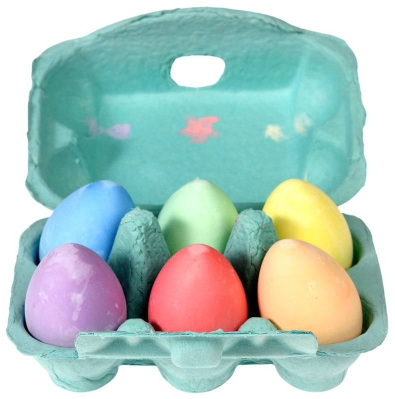 Colourful chalk egg set with 6 rainbow chalk eggs for outdoor play in egg box