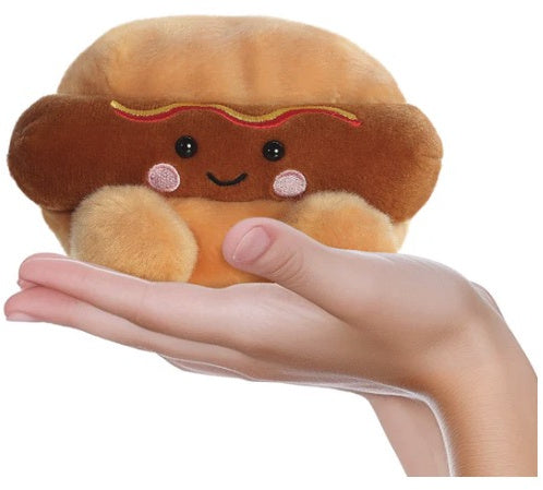 Palm Pal Plush happy face toy hot dog