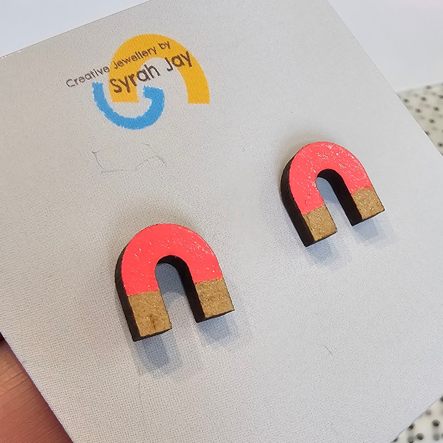 Geo Blok geometric stud earrings hand painted laser cut MDF shapes