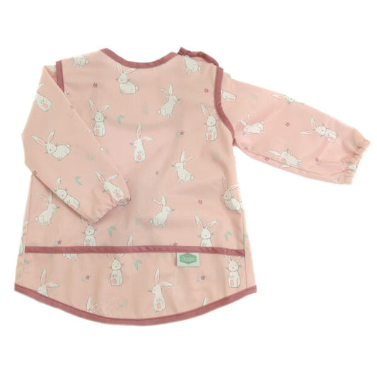 Bunnies long sleeve waterproof bib with crumb catcher pocket for babies aged 6-24 months