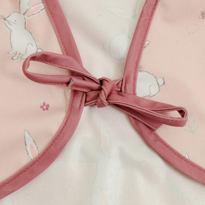 Bunnies long sleeve waterproof bib with crumb catcher pocket for babies aged 6-24 months