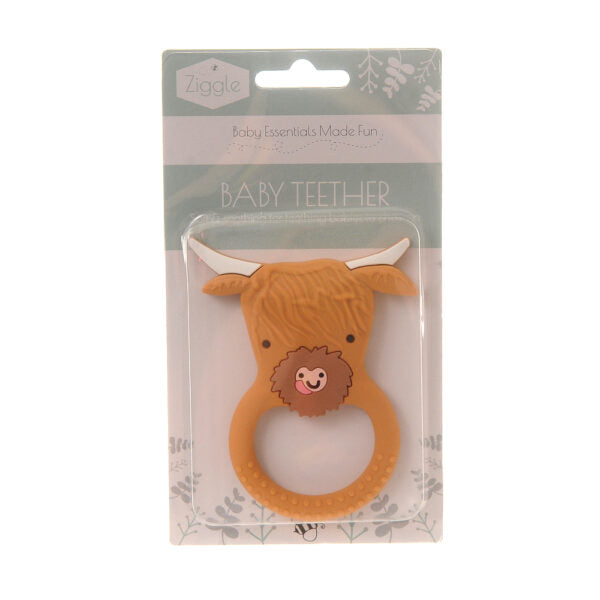 Boxed Silicone baby teether BPA free gum soothing teether Highland Cow design