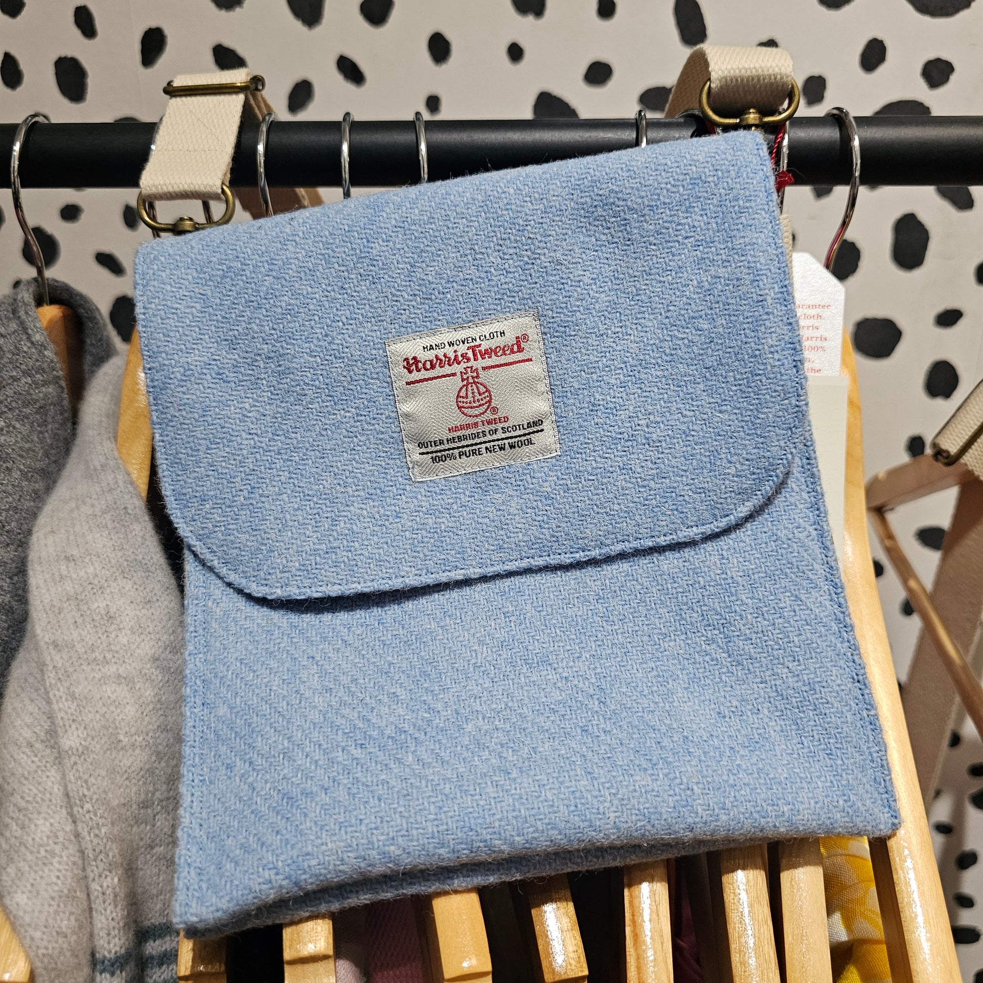 Harris Tweed crossbody bag handmade in Scotland with adjustable strap