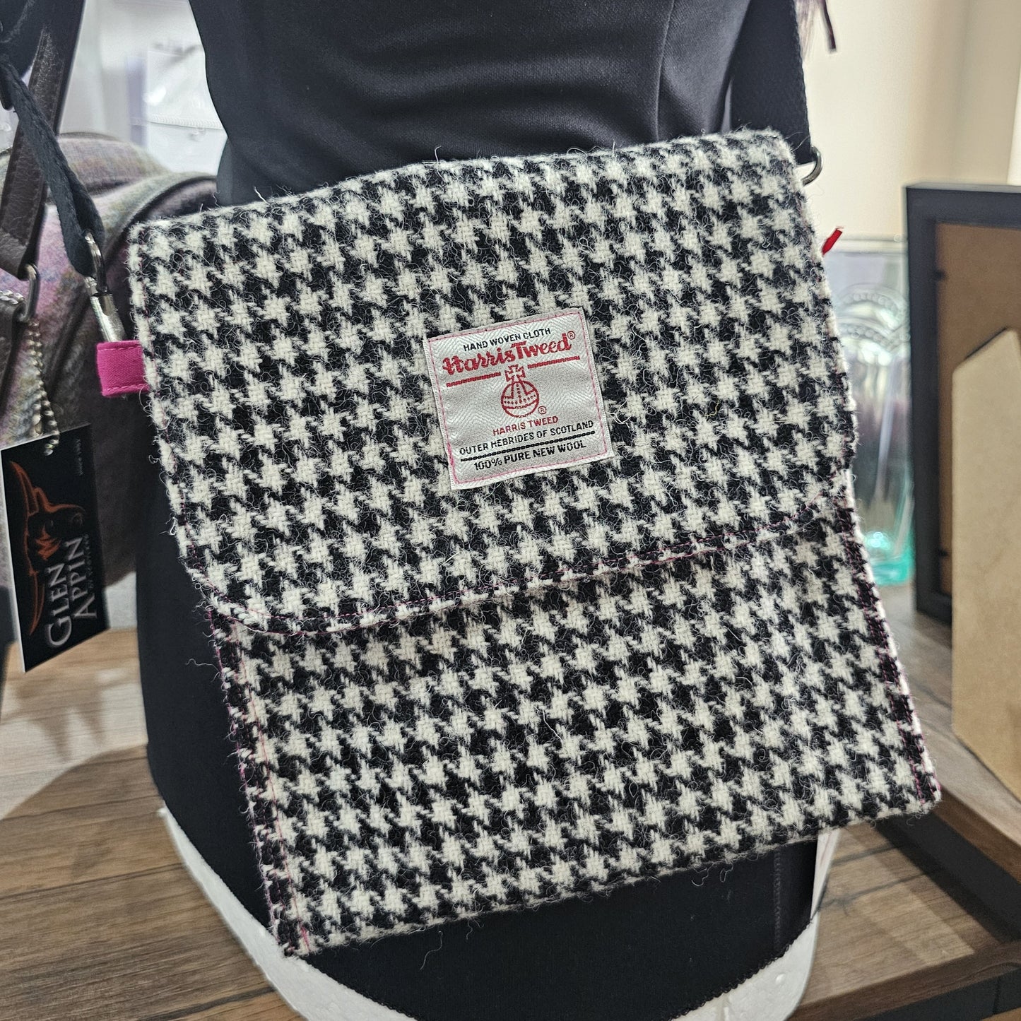 Harris Tweed crossbody bag handmade in Scotland with adjustable strap