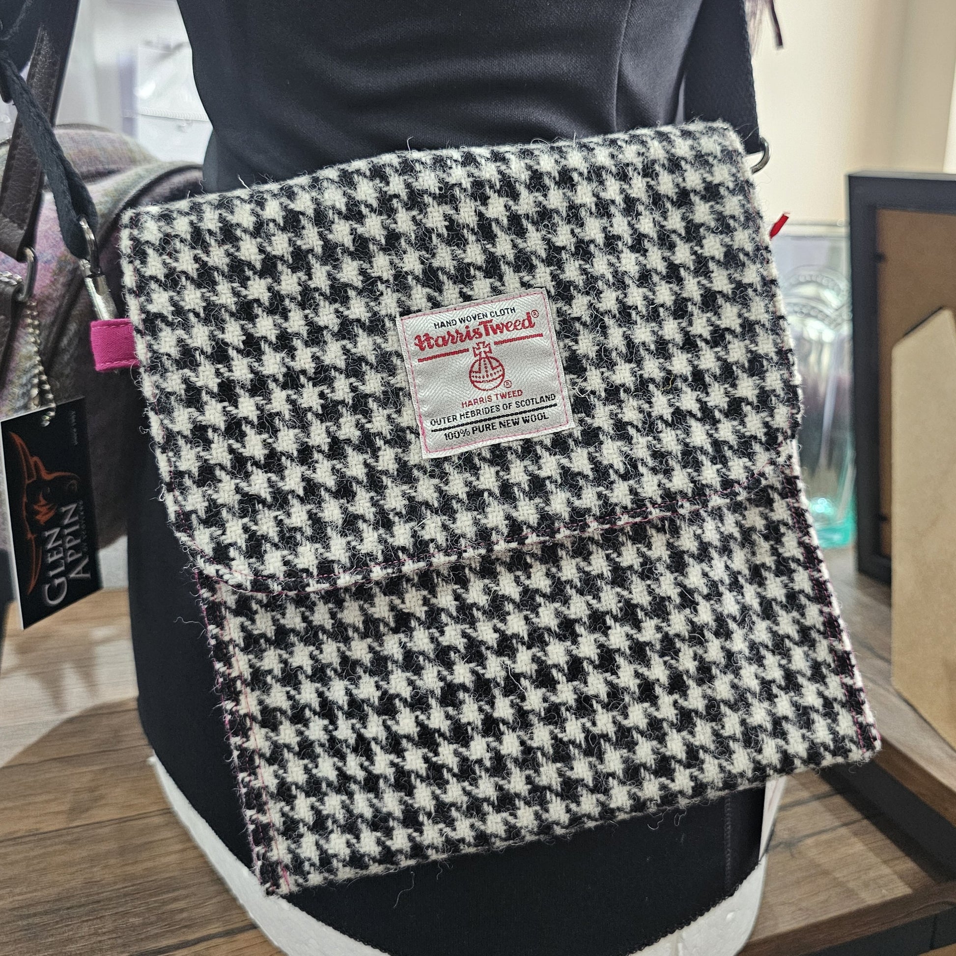 Harris Tweed crossbody bag handmade in Scotland with adjustable strap