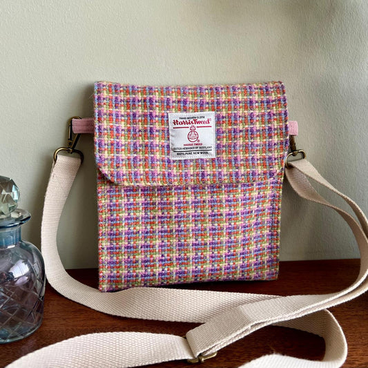 Harris Tweed crossbody bag handmade in Scotland with adjustable strap