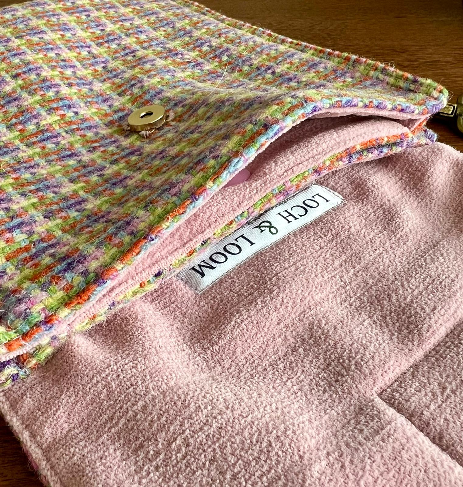 Harris Tweed crossbody bag handmade in Scotland with adjustable strap