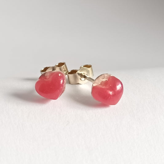 PINK TINY PUFF HEART STUDS