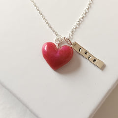DARK PINK PUFF HEART & 'LOVE' TAG
