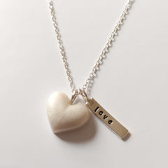 WHITE PUFF HEART & 'LOVE' TAG