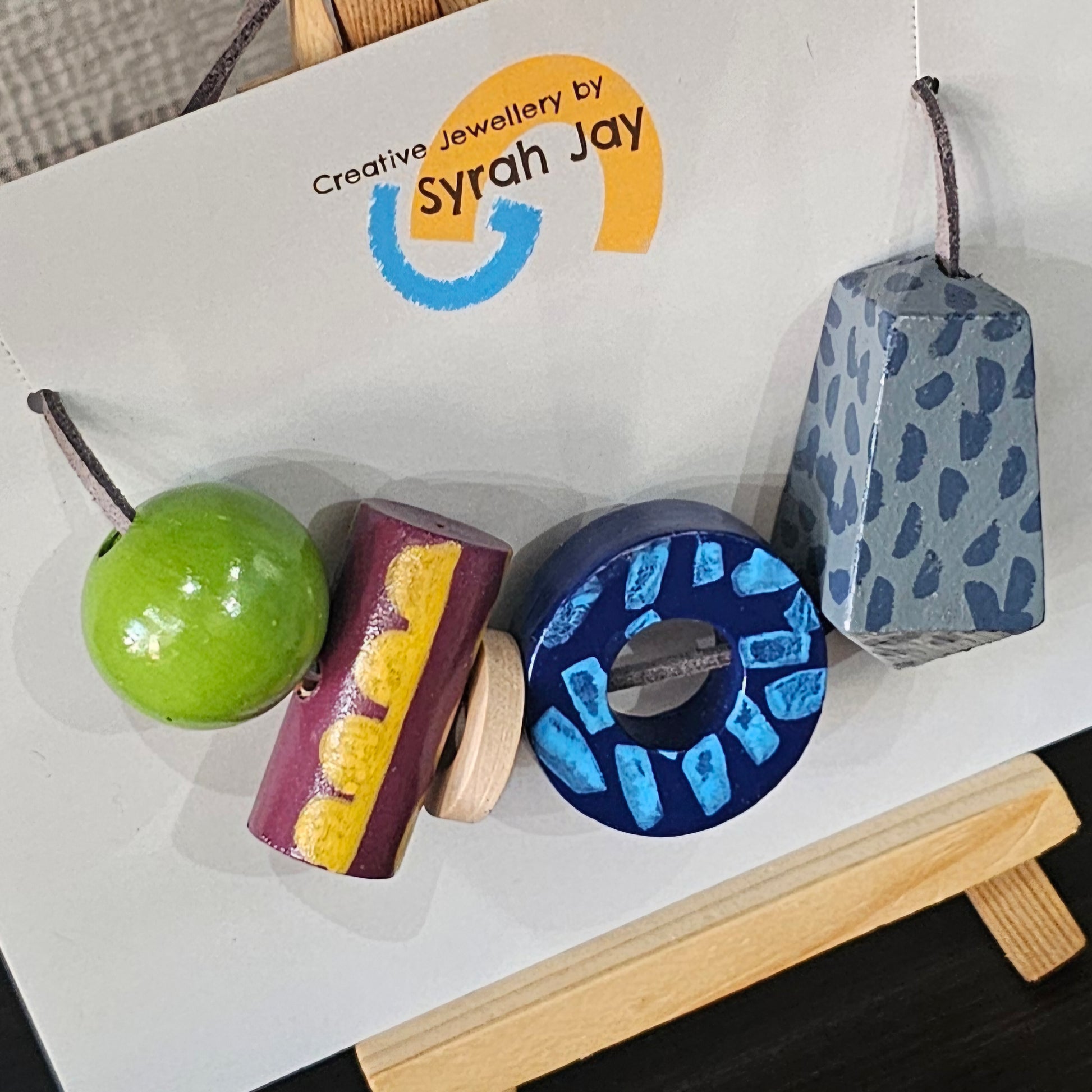 Colourful wooden geo block bead necklace by Syrah Jay