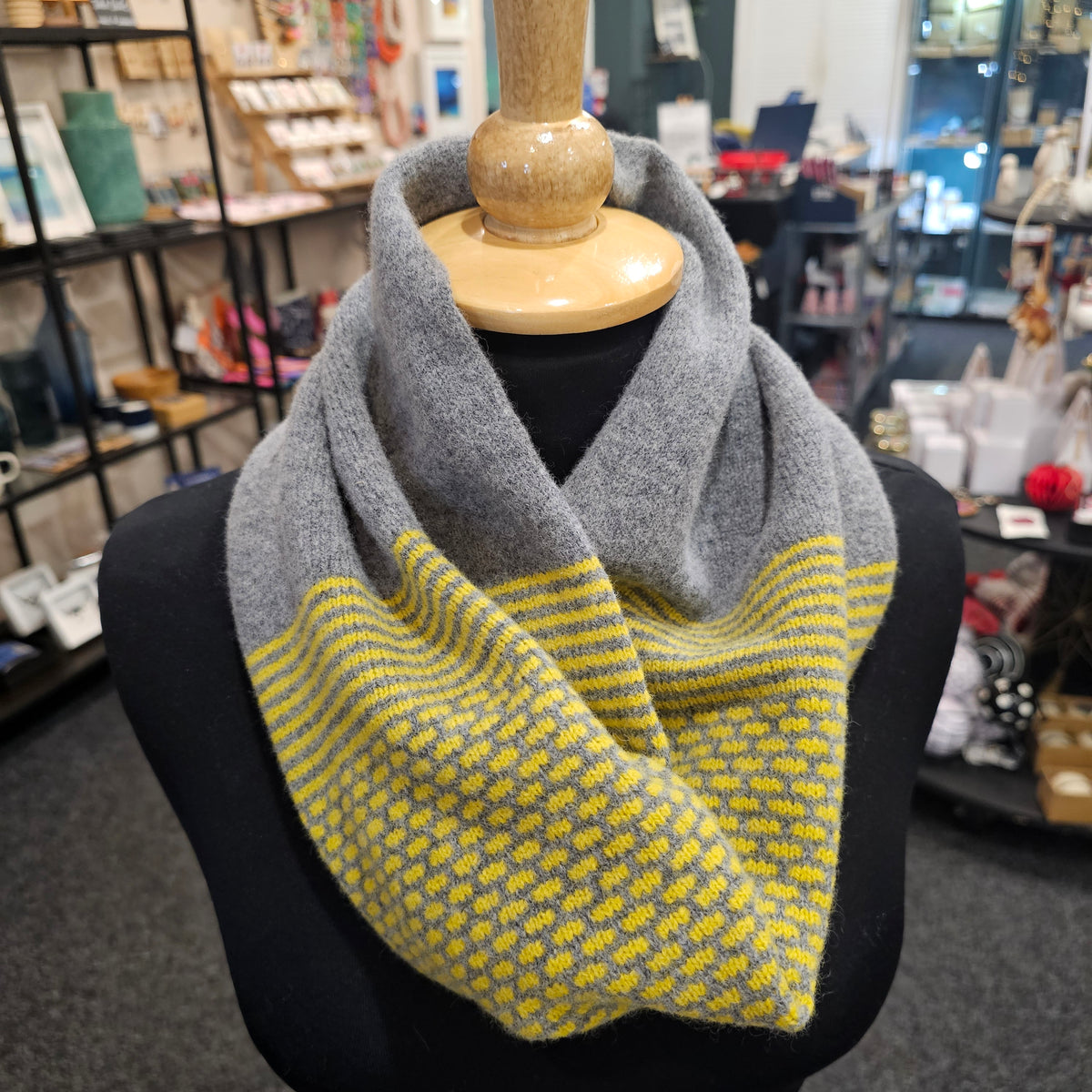 Mitchell + Black Dash and Line short snood handcrafted in Scotland from 100% lambswool
