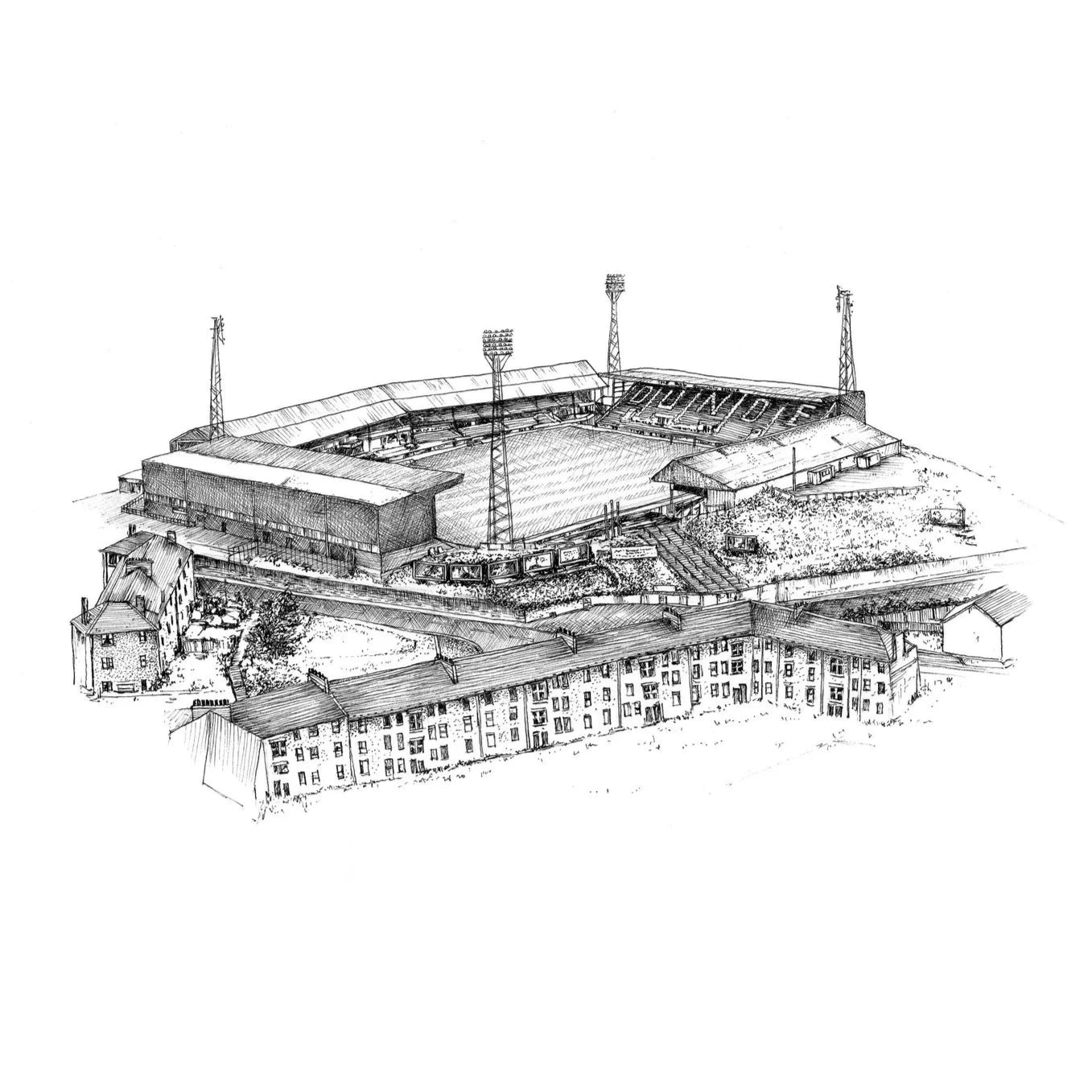 Dens Park Dundee FC stadium fine line print by Sanna Dyker available in A4 or A5