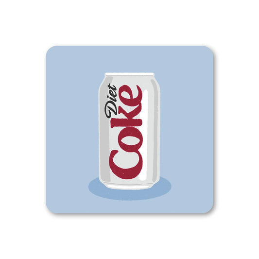 Ella Goddard Diet Coke themed coaster in blue. Fun illustrated drinks coaster, 90mm square