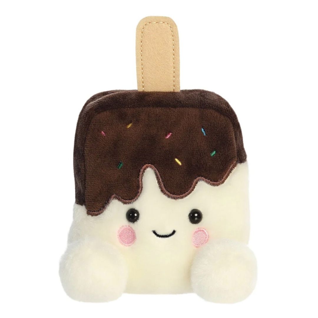 Palm Pal Plush happy face toy brown and white ice cream bar with stick