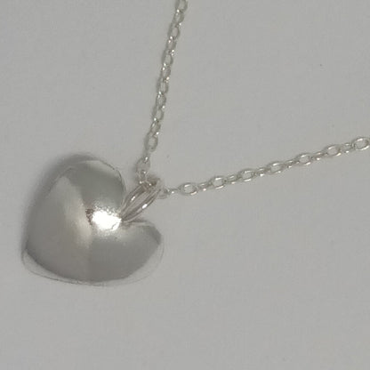 Sterling silver domed heart pendant necklace on 18 inch chain, handmade in Scotland