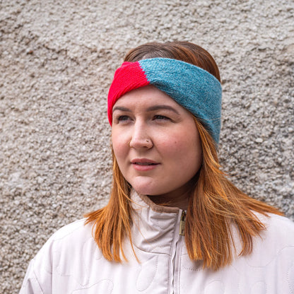Double colour handmade Scottish lambswool headband by Lyndsey Currie that can also be worn as a neck warmer