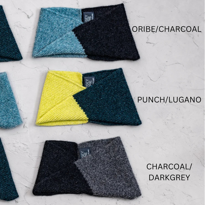 Double colour handmade Scottish lambswool headbands by Lyndsey Currie that can also be worn as a neck warmer