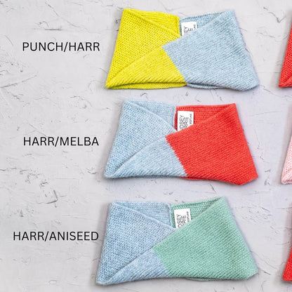 Double colour handmade Scottish lambswool headbands by Lyndsey Currie that can also be worn as a neck warmer
