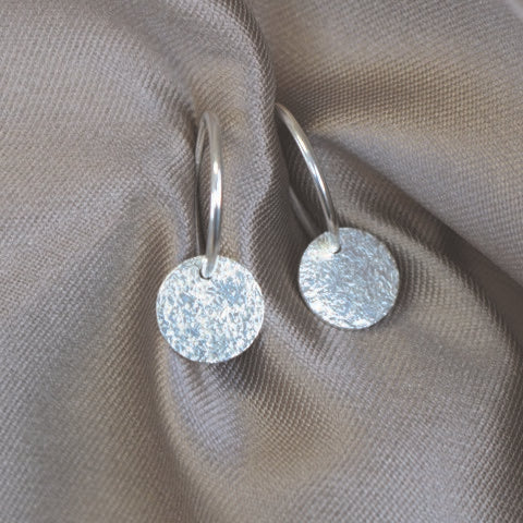 TEXTURED DROP STERLING SILVER HOOPS