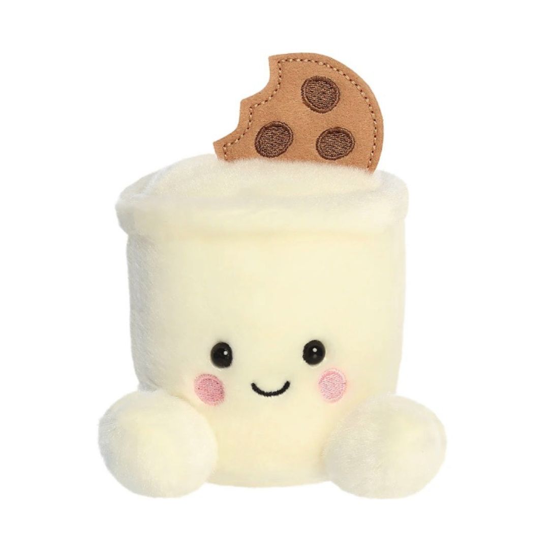 Palm Pal Plush happy face toy cream and brown milk and cookies