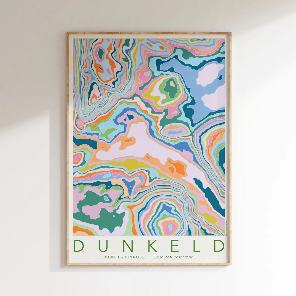 DUNKELD COLOURFUL TOPOGRAPHY A4 PRINT