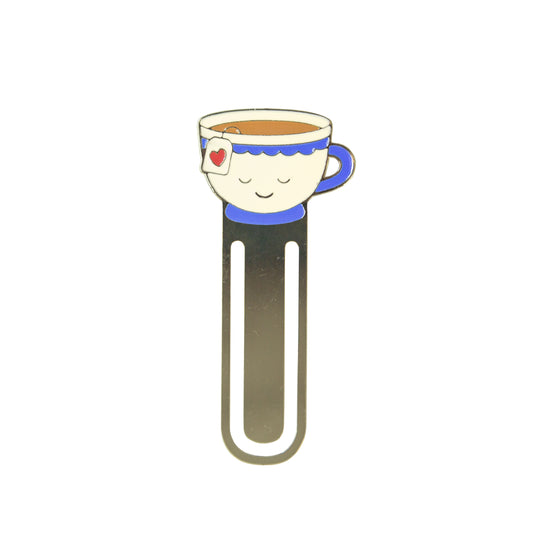 Cup of tea shaped metal bookmark, 7.5cm, fun stationery gift for book lovers.