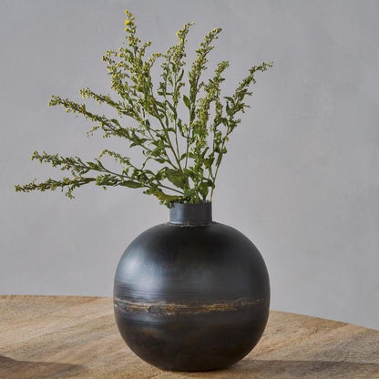 Nkuku Endo recycled iron vase black decorative sculptural piece