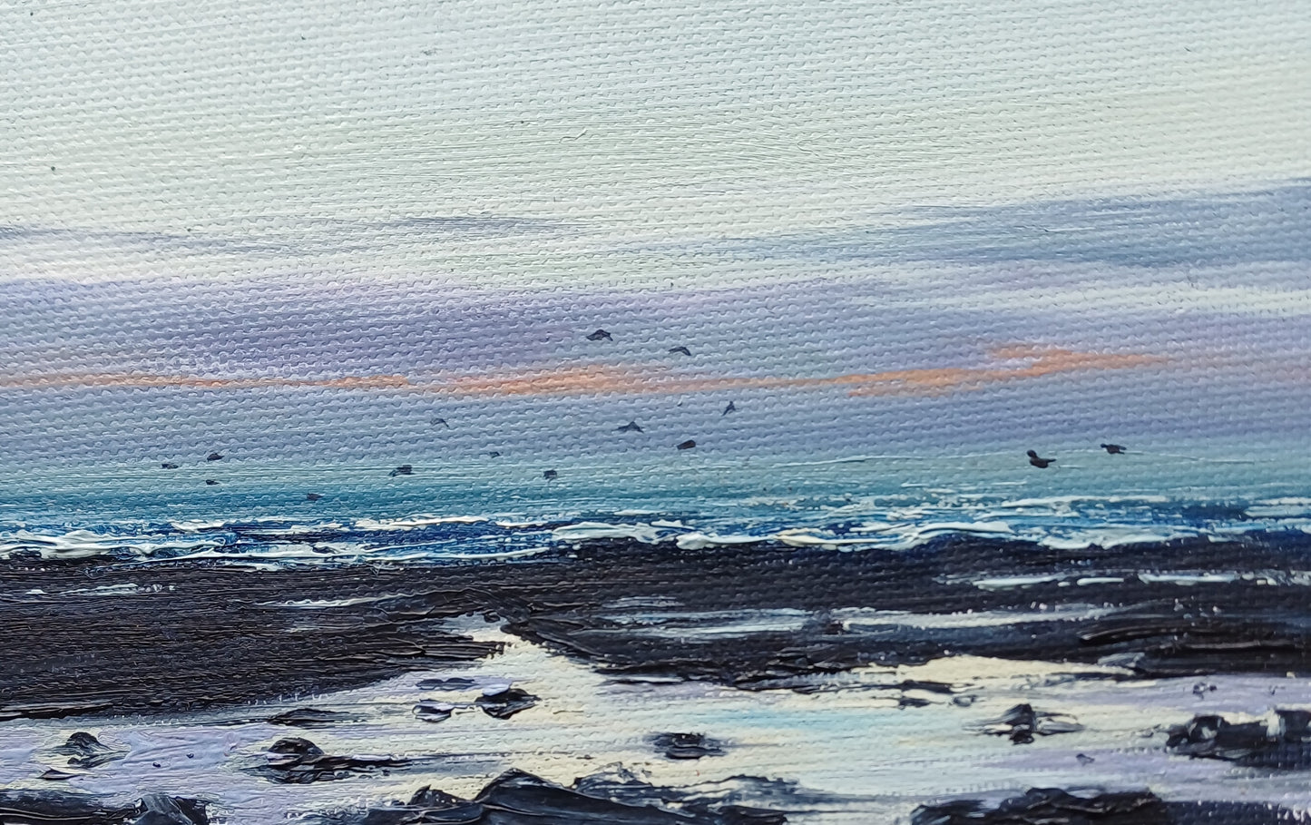 Evening Walk Carnoustie Beach original oil painting by Paula Deas framed artwork