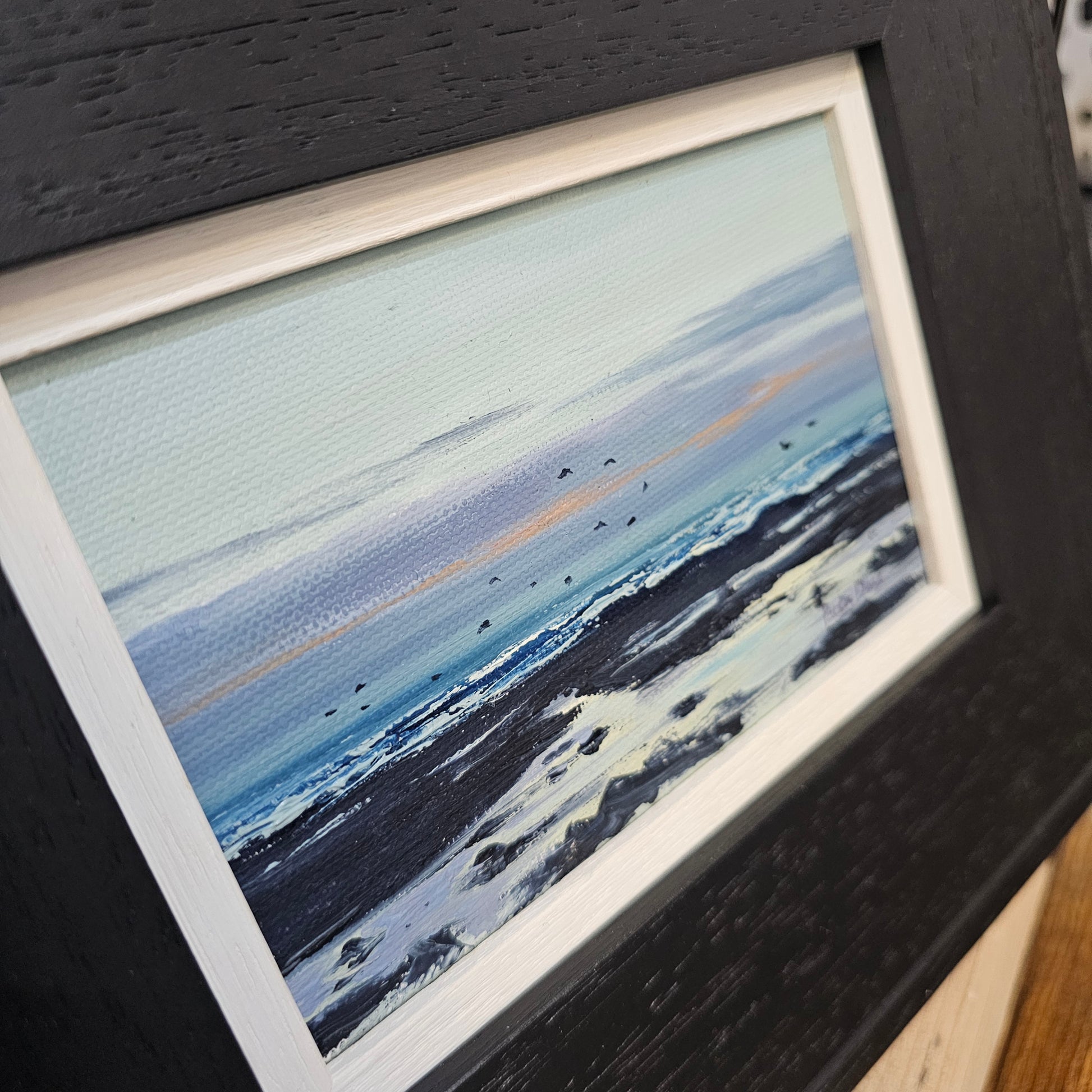 Evening Walk Carnoustie Beach original oil painting by Paula Deas framed artwork