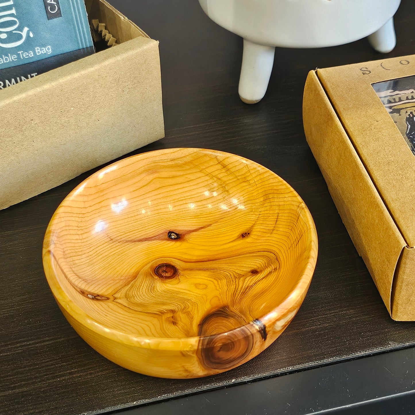 Extra small wooden yew bowl handmade in Carnoustie by John Dowie