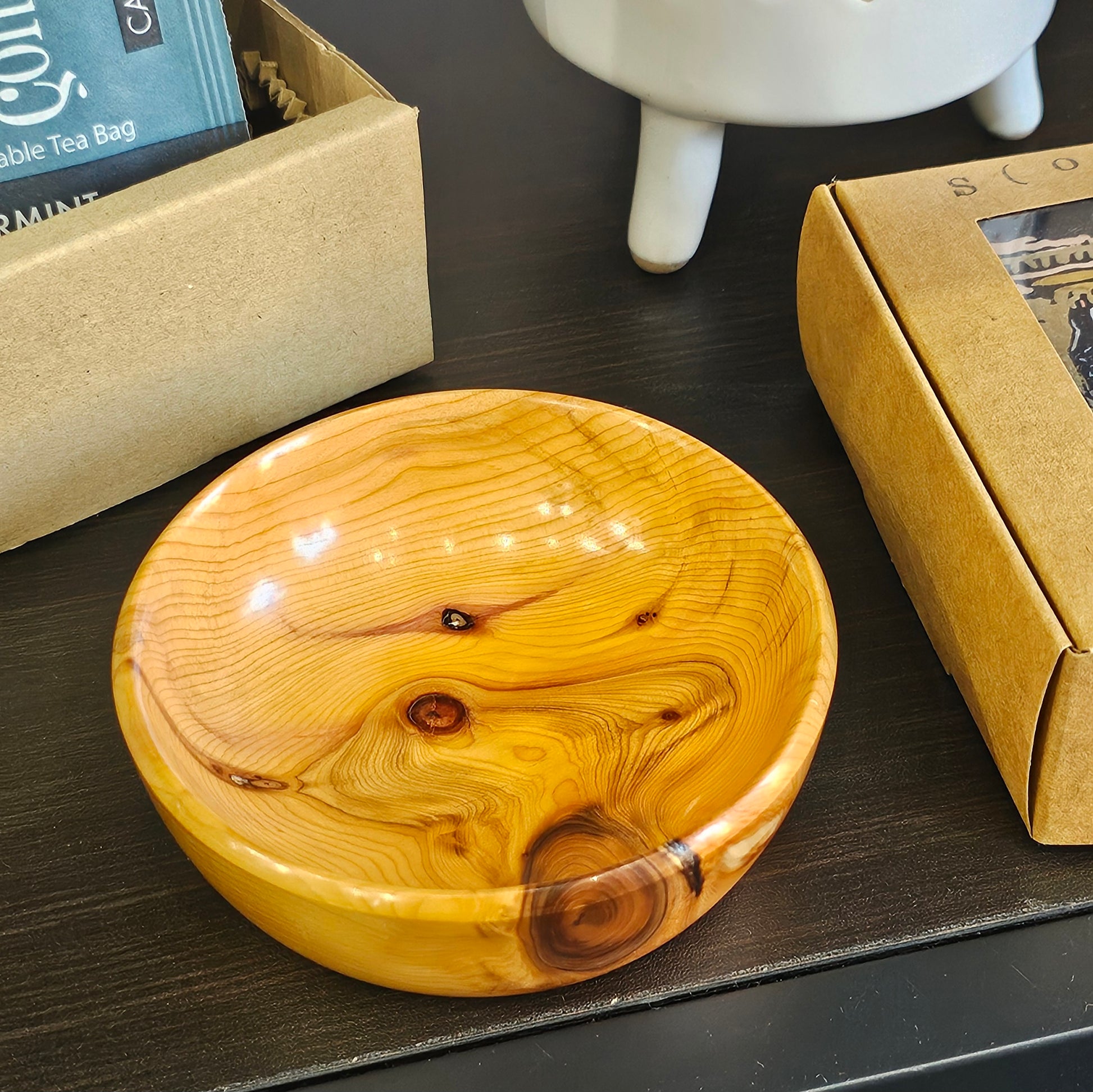 Extra small wooden yew bowl handmade in Carnoustie by John Dowie