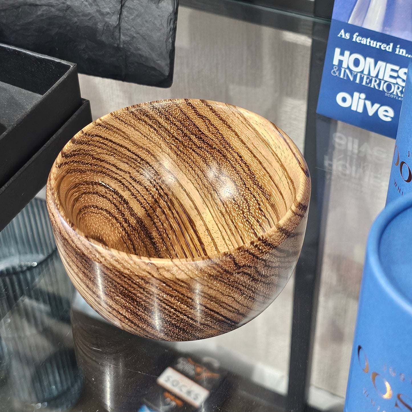 Extra small wooden Zebrano bowl handmade in Carnoustie by John Dowie