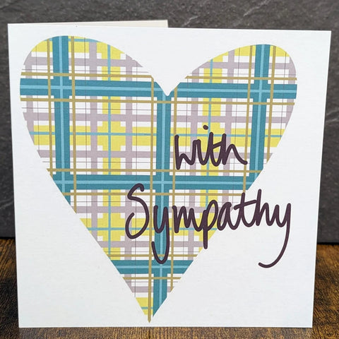 WITH SYMPATHY - BRIGHT TARTAN HEART CARD